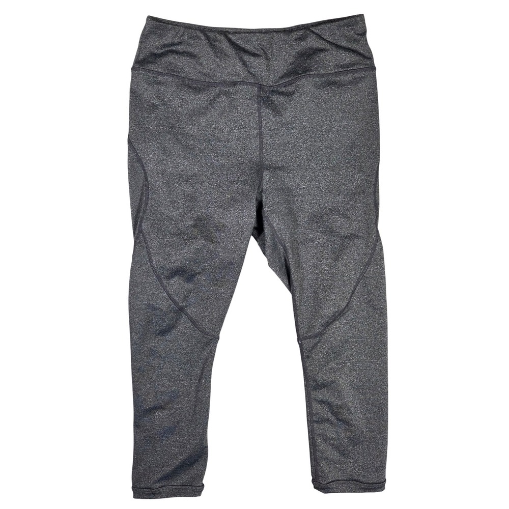 Avia Womens Medium Gray Heather Cropped Leggings Lattice Strappy Back Detail